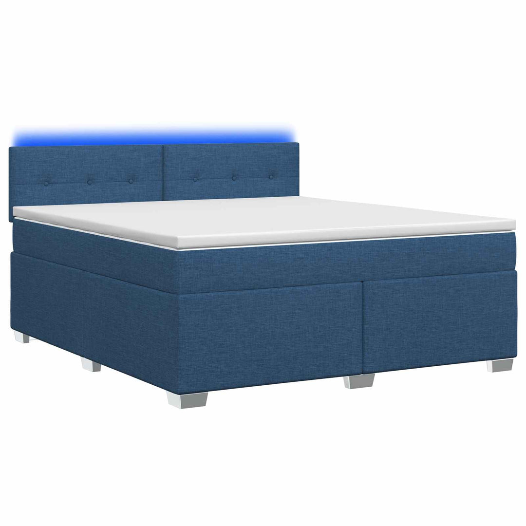 Box Spring Seng med Madras og LED Blå 160 x 200 cm Stof