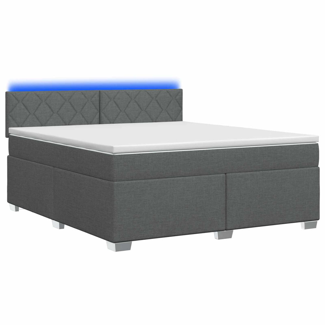 Box Spring Seng med Madras og LED Mørkegrå 160 x 200 cm Stof