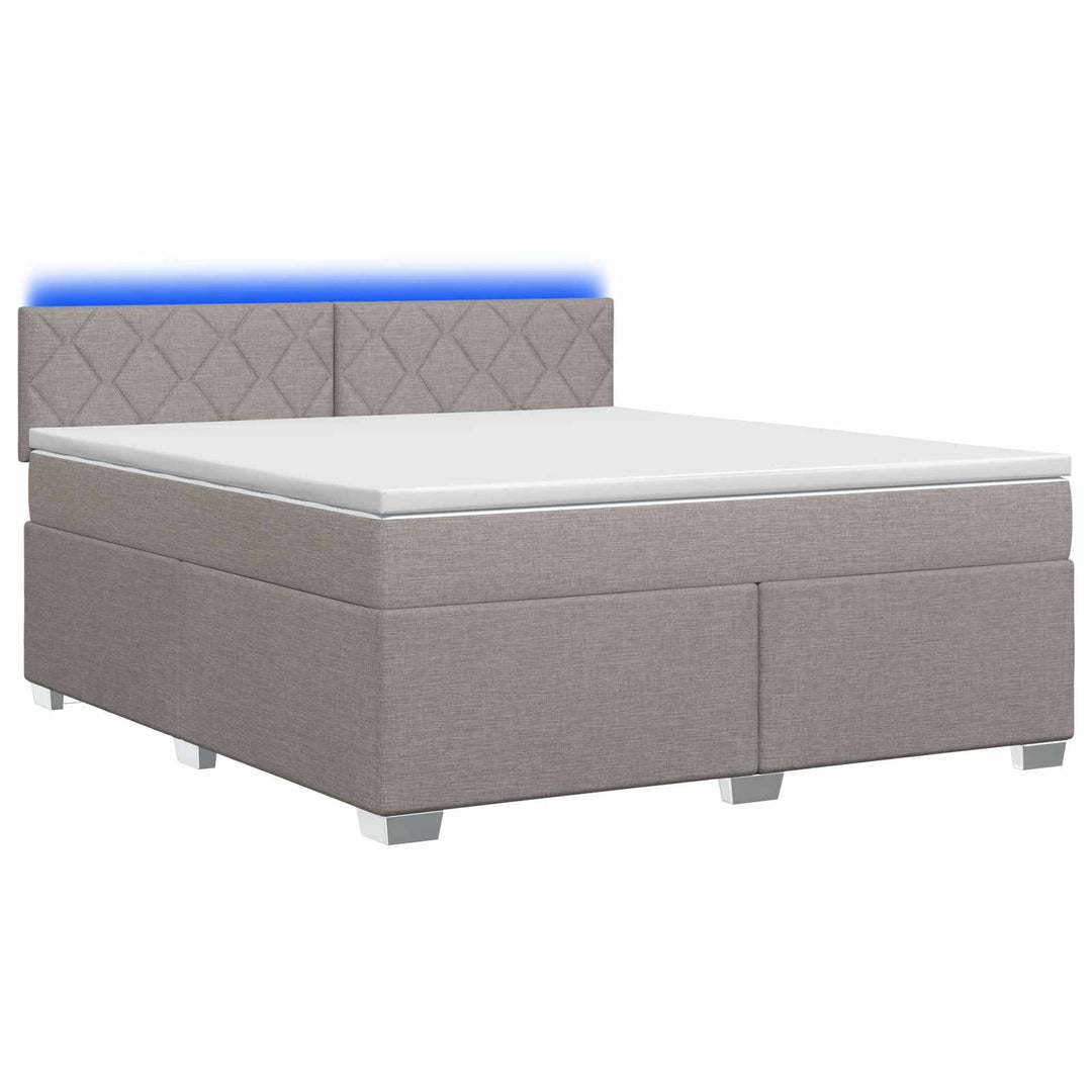 Box Spring Seng med Madras og LED Gråbrun 160 x 200 cm Stof