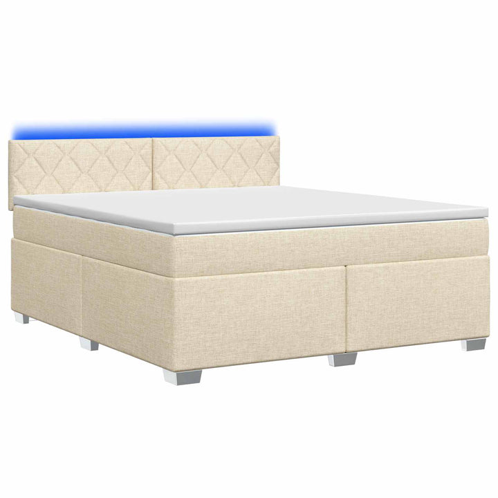 Box Spring Seng med Madras og LED Cremefarvet 160 x 200 cm Stof