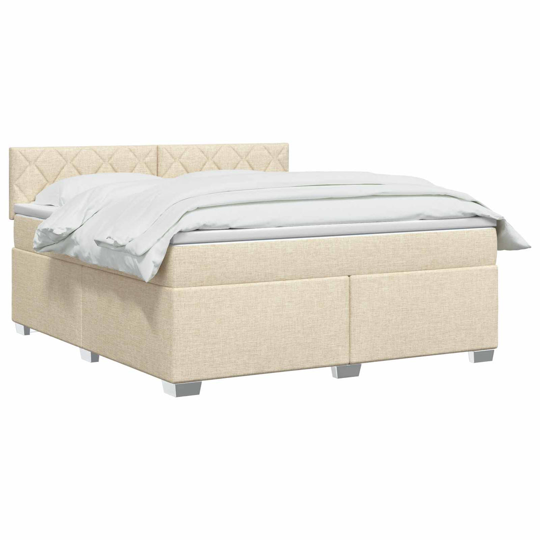 Box Spring Seng med Madras og LED Cremefarvet 160 x 200 cm Stof