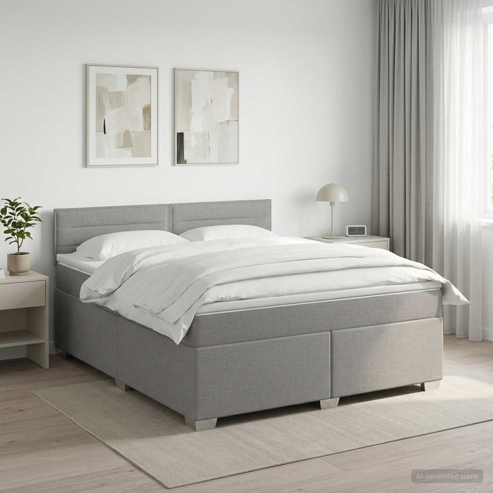 Box Spring Seng med Madras og LED Lysegrå 160 x 200 cm Stof