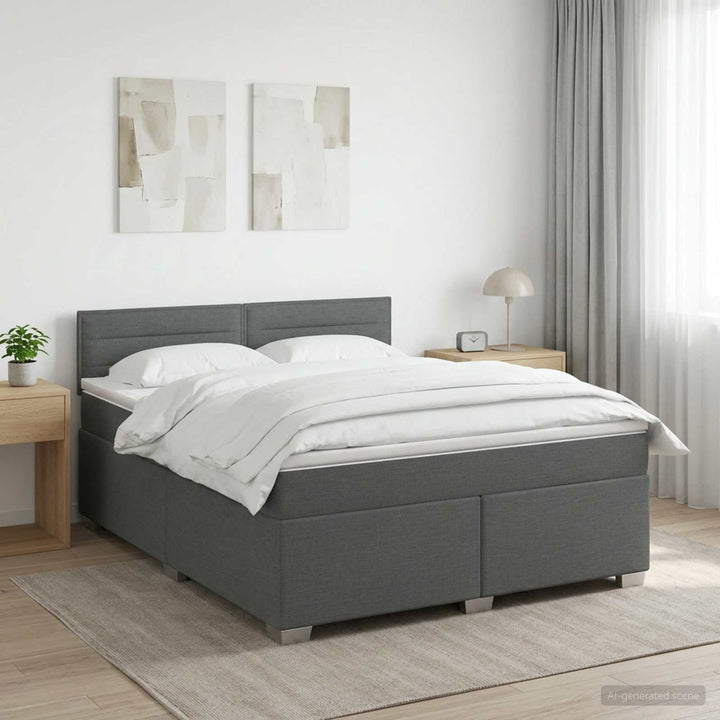 Box Spring Seng med Madras og LED Mørkegrå 140 x 200 cm Stof