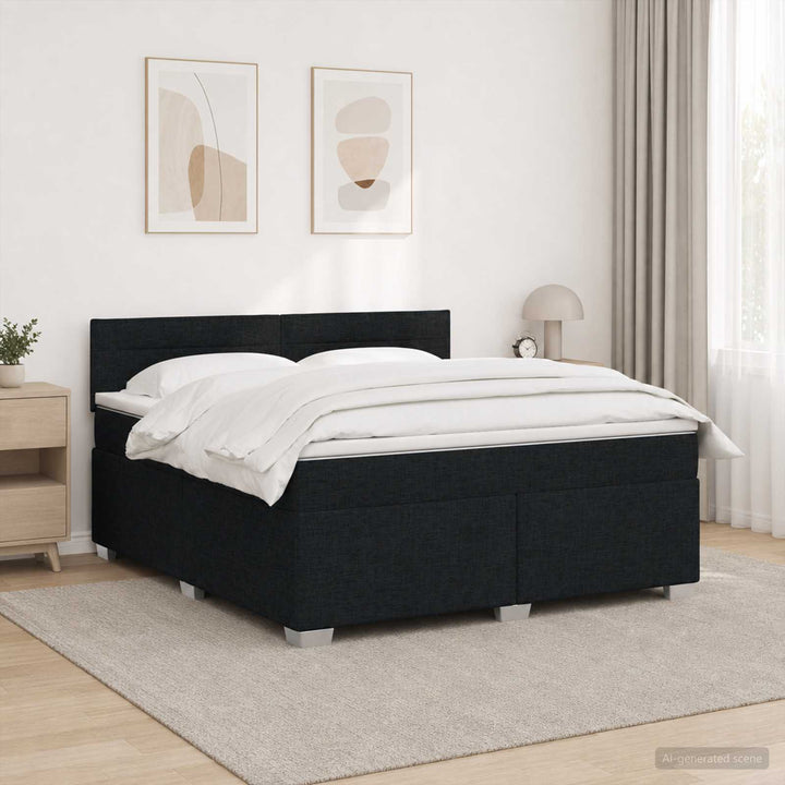Box Spring Seng med Madras og LED Sort 140 x 200 cm Stof