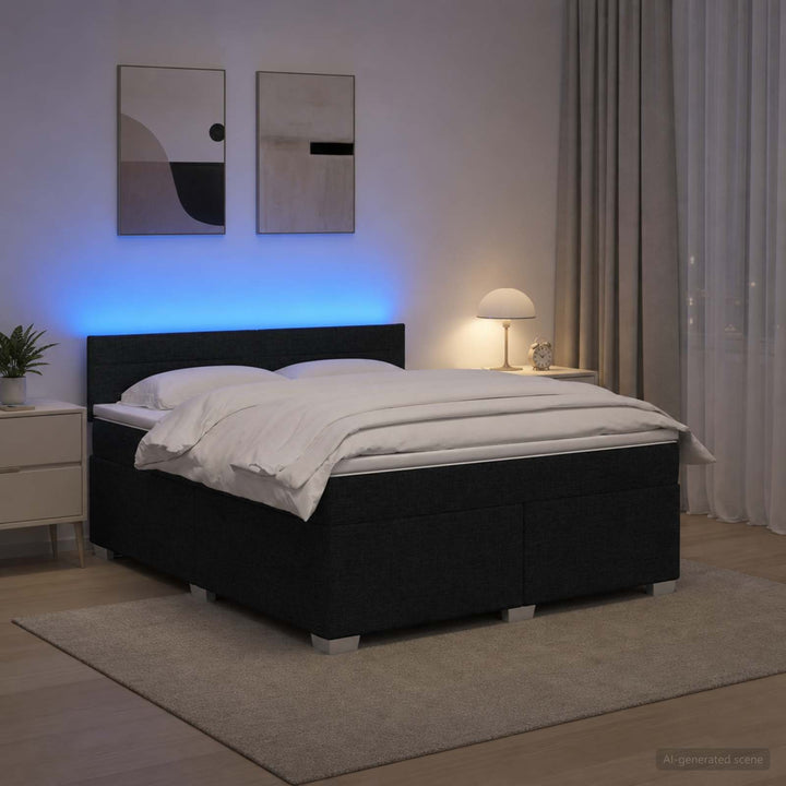 Box Spring Seng med Madras og LED Sort 140 x 200 cm Stof
