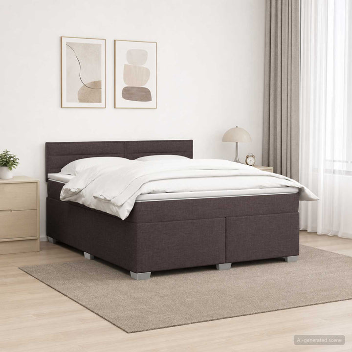 Box Spring Seng med Madras og LED Mørk Brun 140 x 190 cm Stof