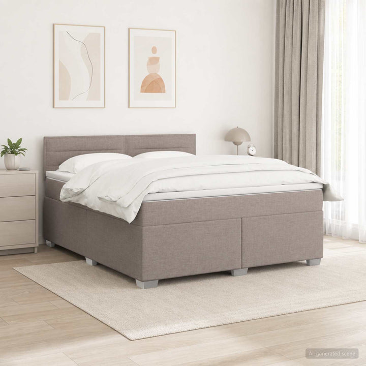 Box Spring Seng med Madras og LED Gråbrun 140 x 200 cm Stof