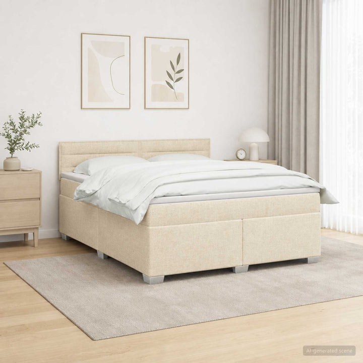 Box Spring Seng med Madras og LED Cremefarvet 180 x 200 cm Stof