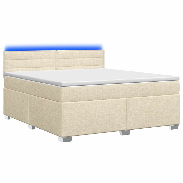 Box Spring Seng med Madras og LED Cremefarvet 180 x 200 cm Stof
