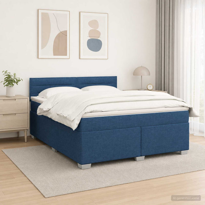 Box Spring Seng med Madras og LED Blå 140 x 200 cm Stof