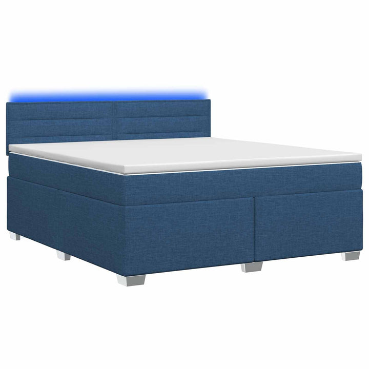 Box Spring Seng med Madras og LED Blå 180 x 200 cm Stof