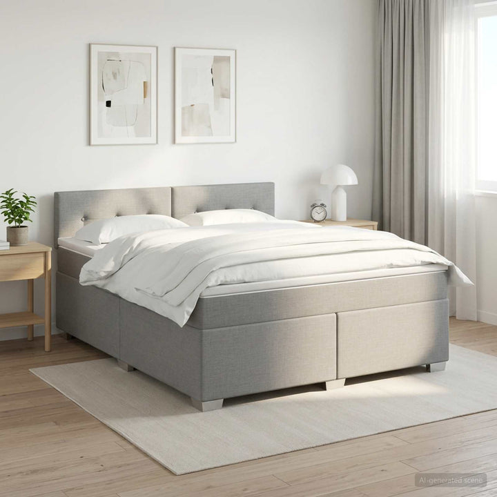 Box Spring Seng med Madras og LED Lysegrå 160 x 200 cm Stof