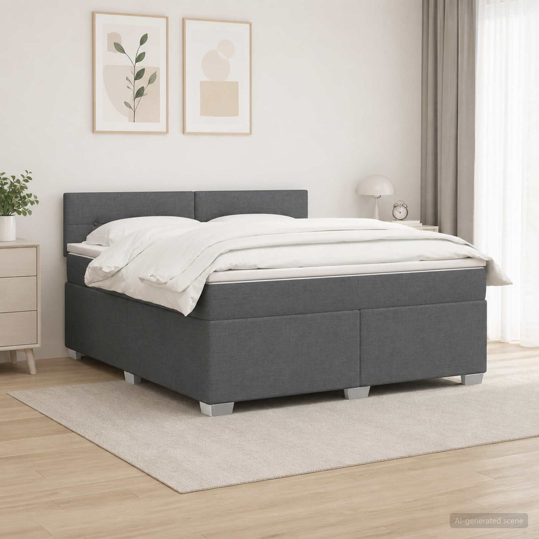 Box Spring Seng med Madras og LED Mørkegrå 140 x 200 cm Stof