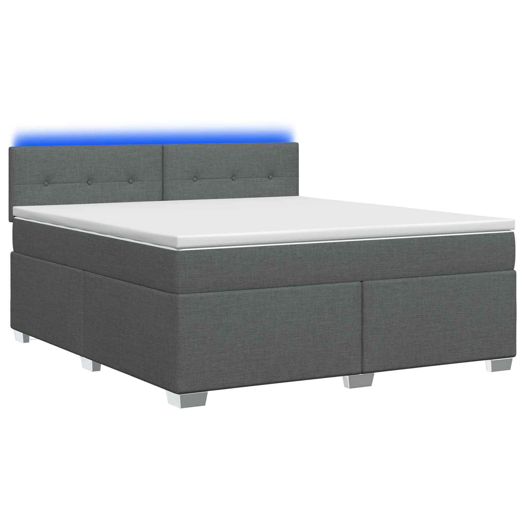 Box Spring Seng med Madras og LED Mørkegrå 180 x 200 cm Stof
