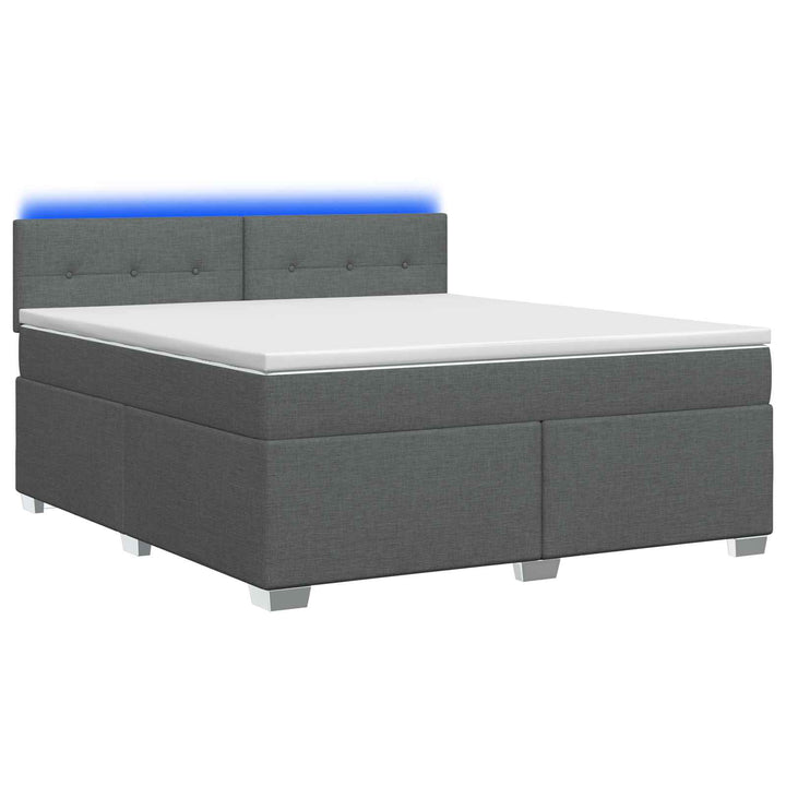 Box Spring Seng med Madras og LED Mørkegrå 180 x 200 cm Stof