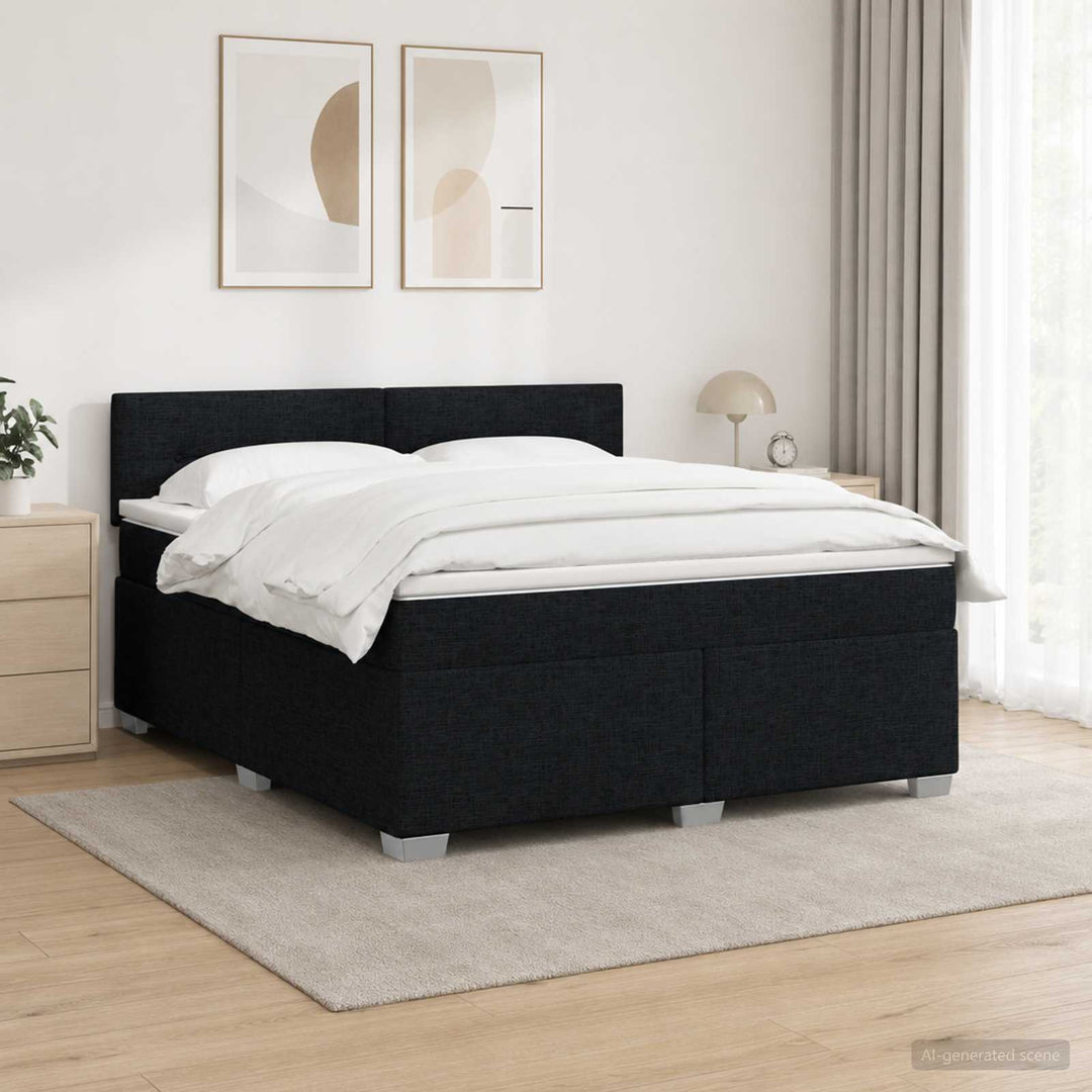 Box Spring Seng med Madras og LED Sort 180 x 200 cm Stof