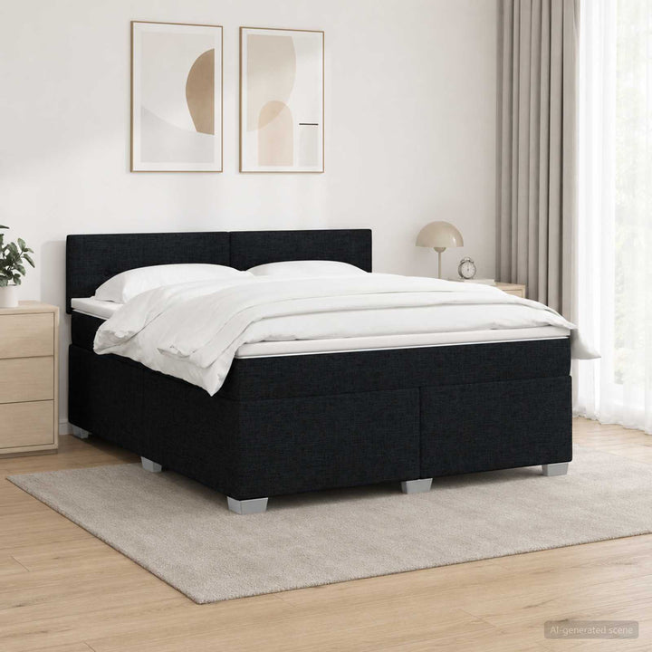 Box Spring Seng med Madras og LED Sort 180 x 200 cm Stof
