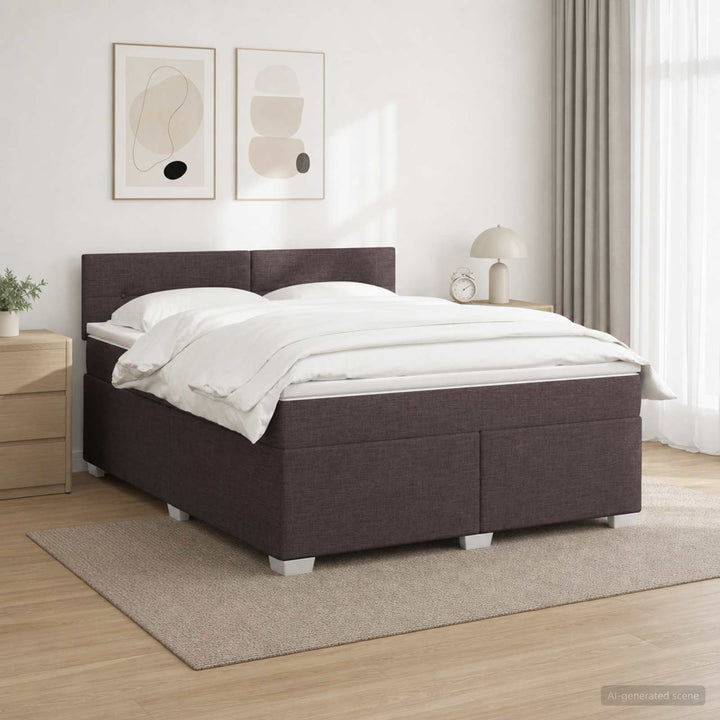 Box Spring Seng med Madras og LED Mørk Brun 140 x 200 cm Stof