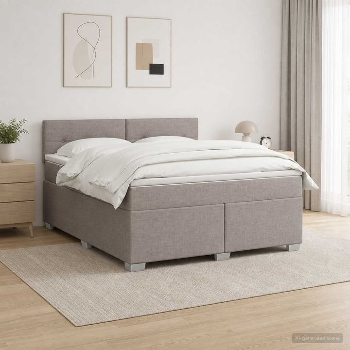 Box Spring Seng med Madras og LED Gråbrun 140 x 190 cm Stof