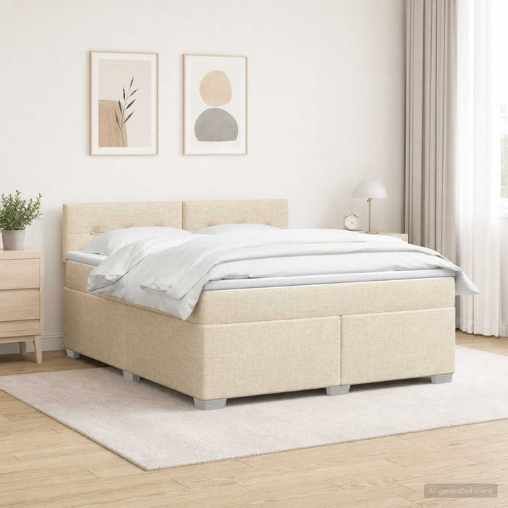 Box Spring Seng med Madras og LED Cremefarvet 180 x 200 cm Stof