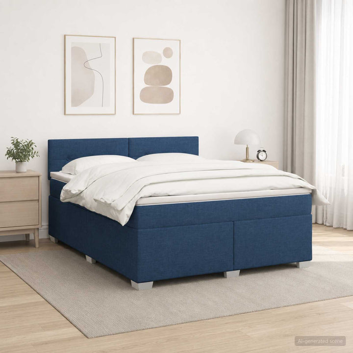 Box Spring Seng med Madras og LED Blå 140 x 190 cm Stof