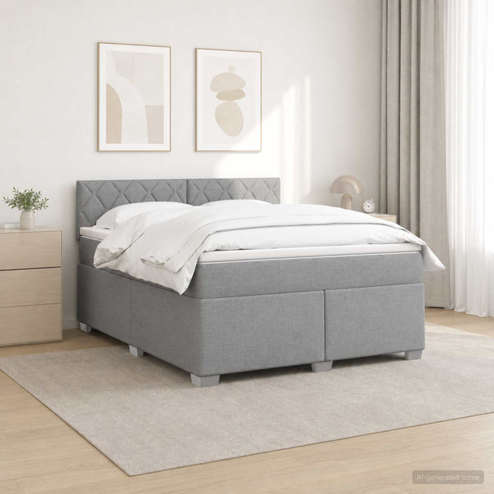 Box Spring Seng med Madras og LED Lysegrå 180 x 200 cm Stof