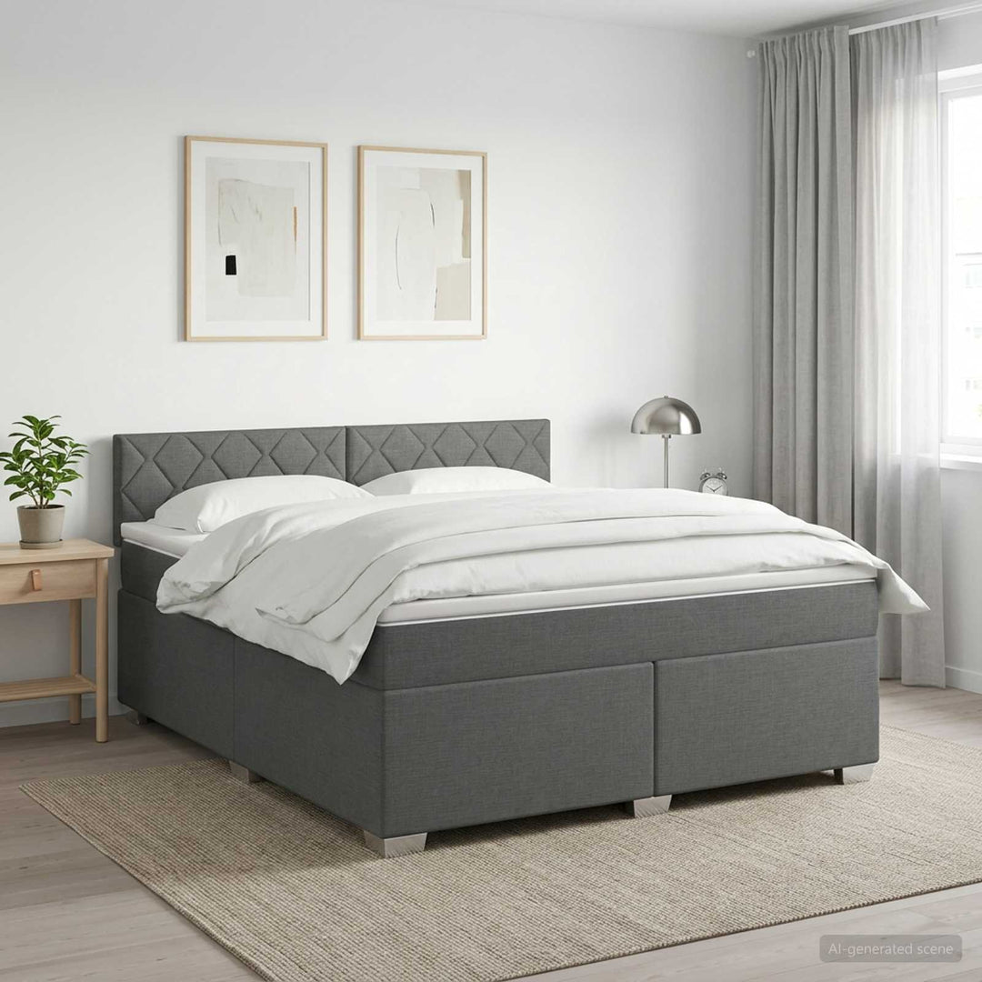 Box Spring Seng med Madras og LED Mørkegrå 140 x 200 cm Stof
