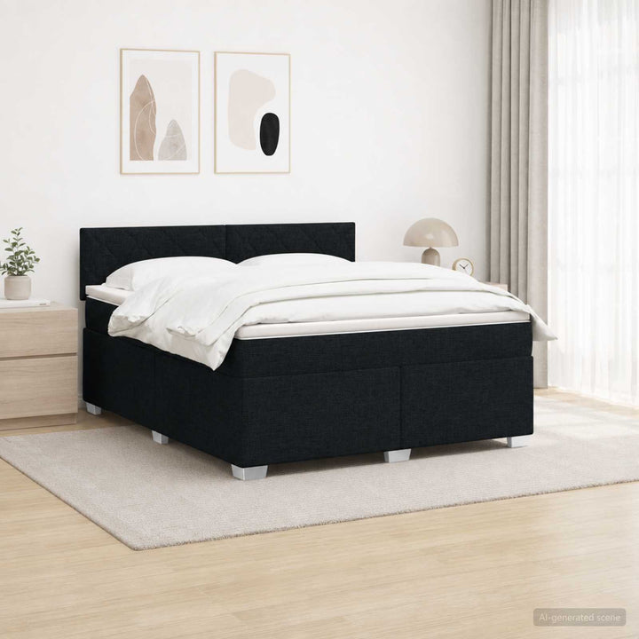 Box Spring Seng med Madras og LED Sort 140 x 200 cm Stof