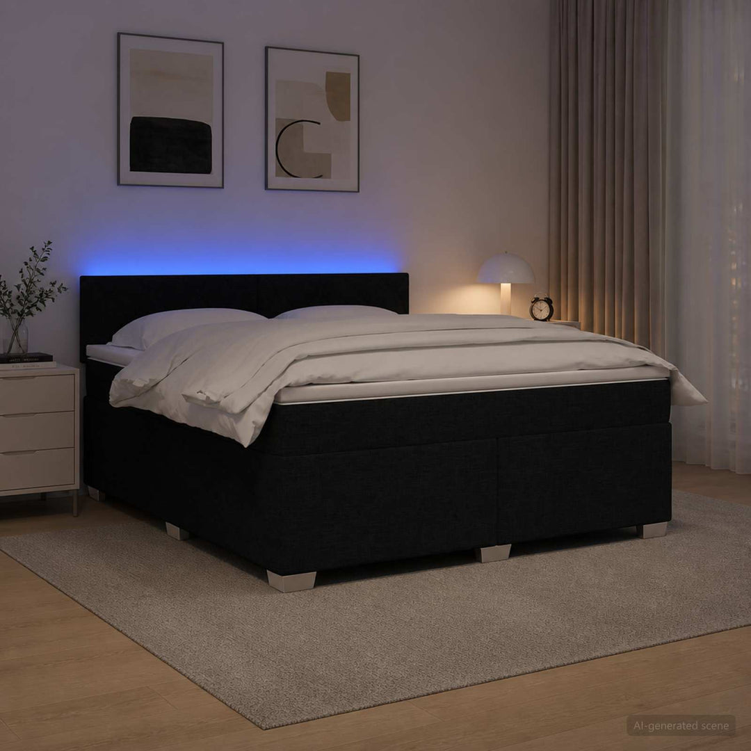 Box Spring Seng med Madras og LED Sort 140 x 200 cm Stof