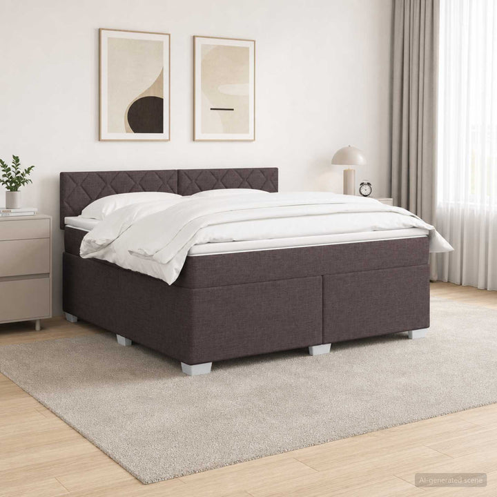 Box Spring Seng med Madras og LED Mørk Brun 140 x 200 cm Stof