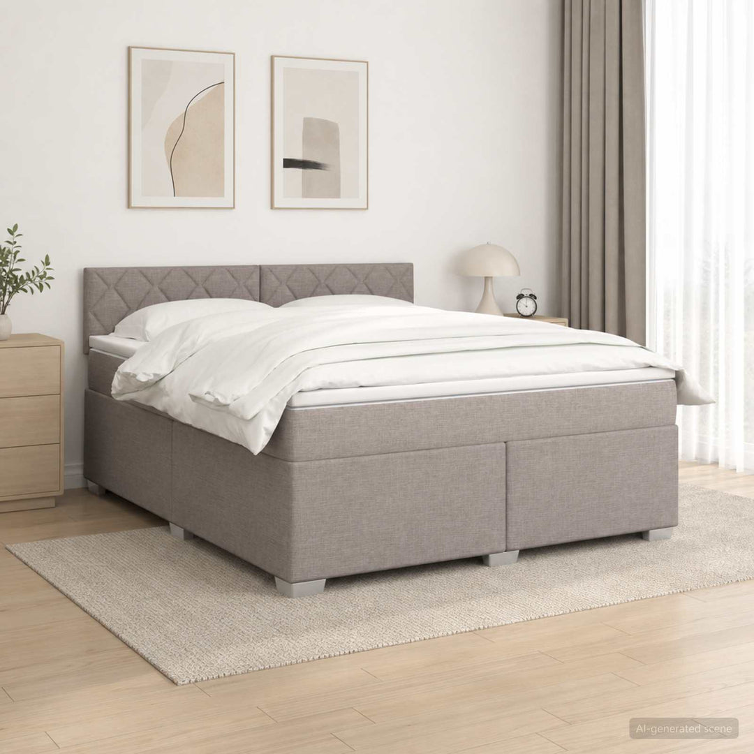 Box Spring Seng med Madras og LED Gråbrun 140 x 190 cm Stof
