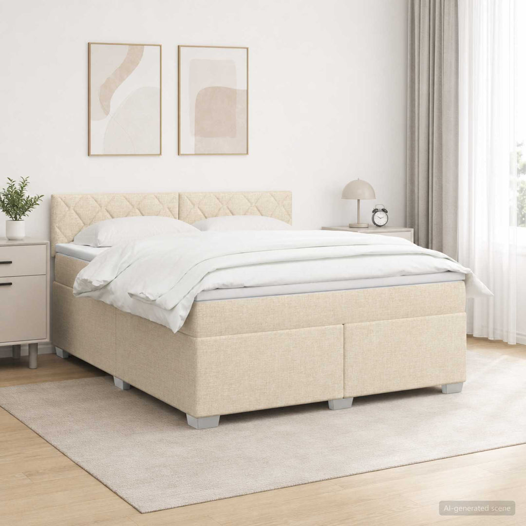 Box Spring Seng med Madras og LED Cremefarvet 160 x 200 cm Stof