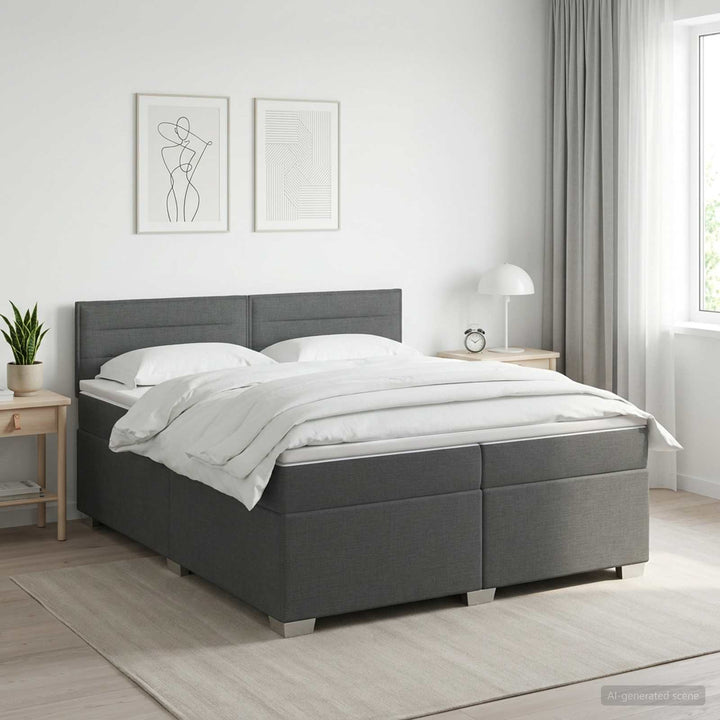 Box Spring Seng med Madras og LED Mørkegrå 200 x 200 cm Stof