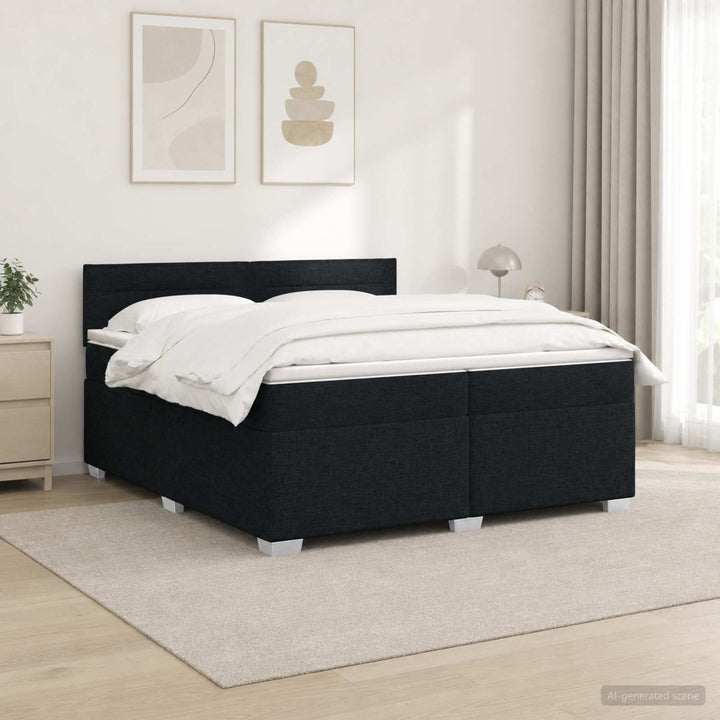 Box Spring Seng med Madras og LED Sort 200 x 200 cm Stof