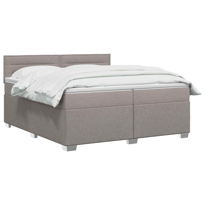 Box Spring Seng med Madras og LED Gråbrun 200 x 200 cm Stof