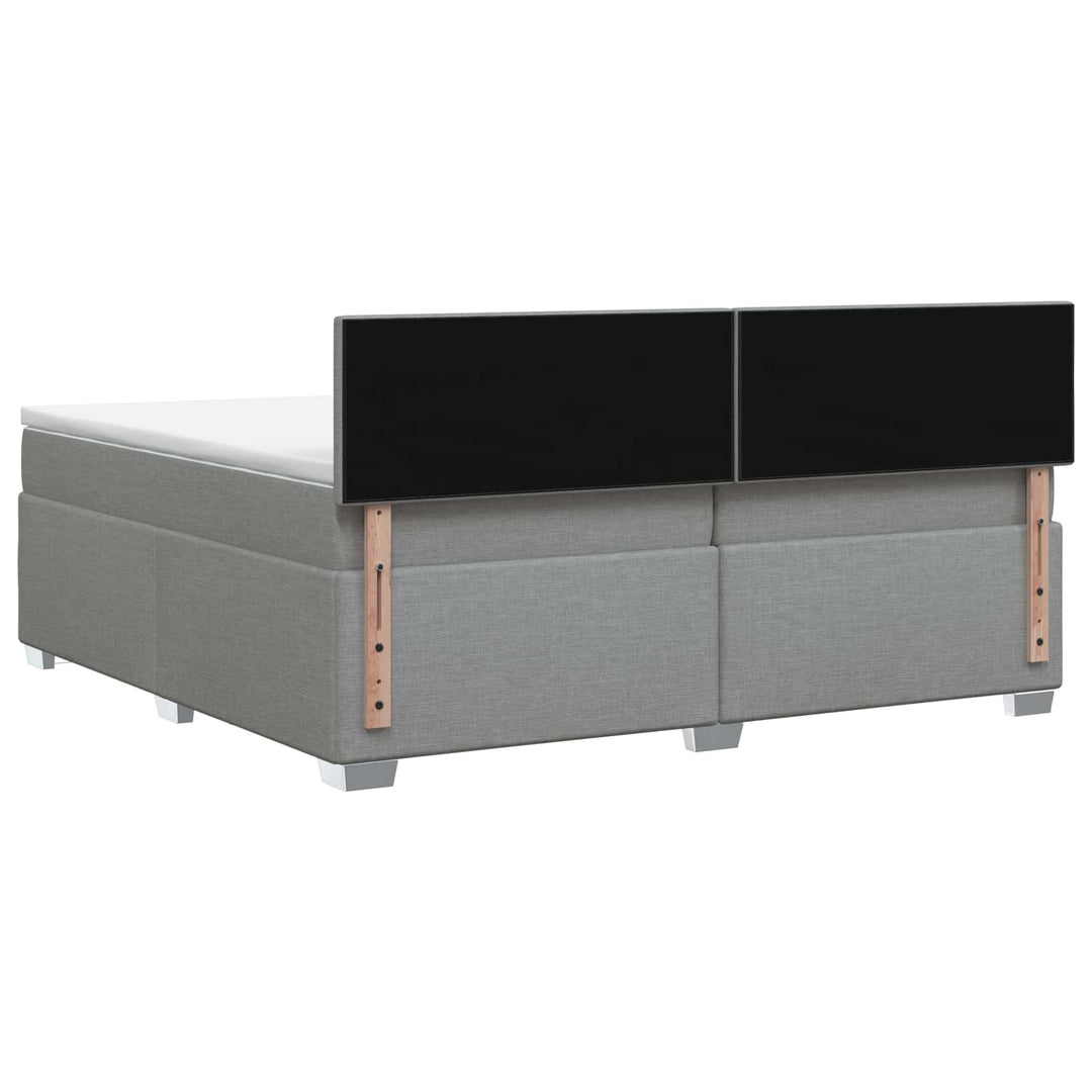 Box Spring Seng med Madras og LED Lysegrå 200 x 200 cm Stof