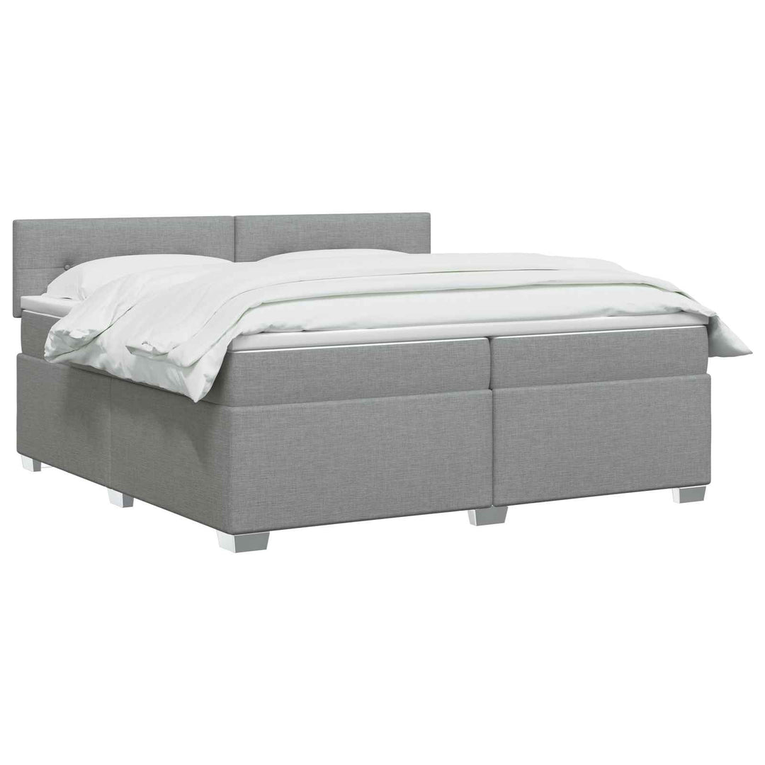 Box Spring Seng med Madras og LED Lysegrå 200 x 200 cm Stof