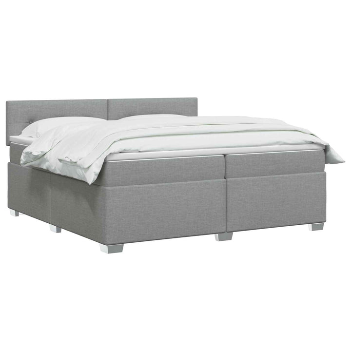 Box Spring Seng med Madras og LED Lysegrå 200 x 200 cm Stof