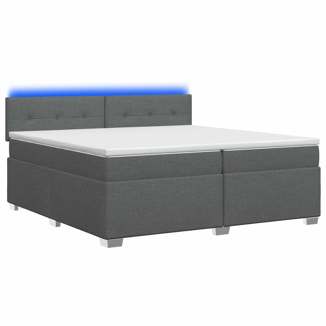 Box Spring Seng med Madras og LED Mørkegrå 200 x 200 cm Stof