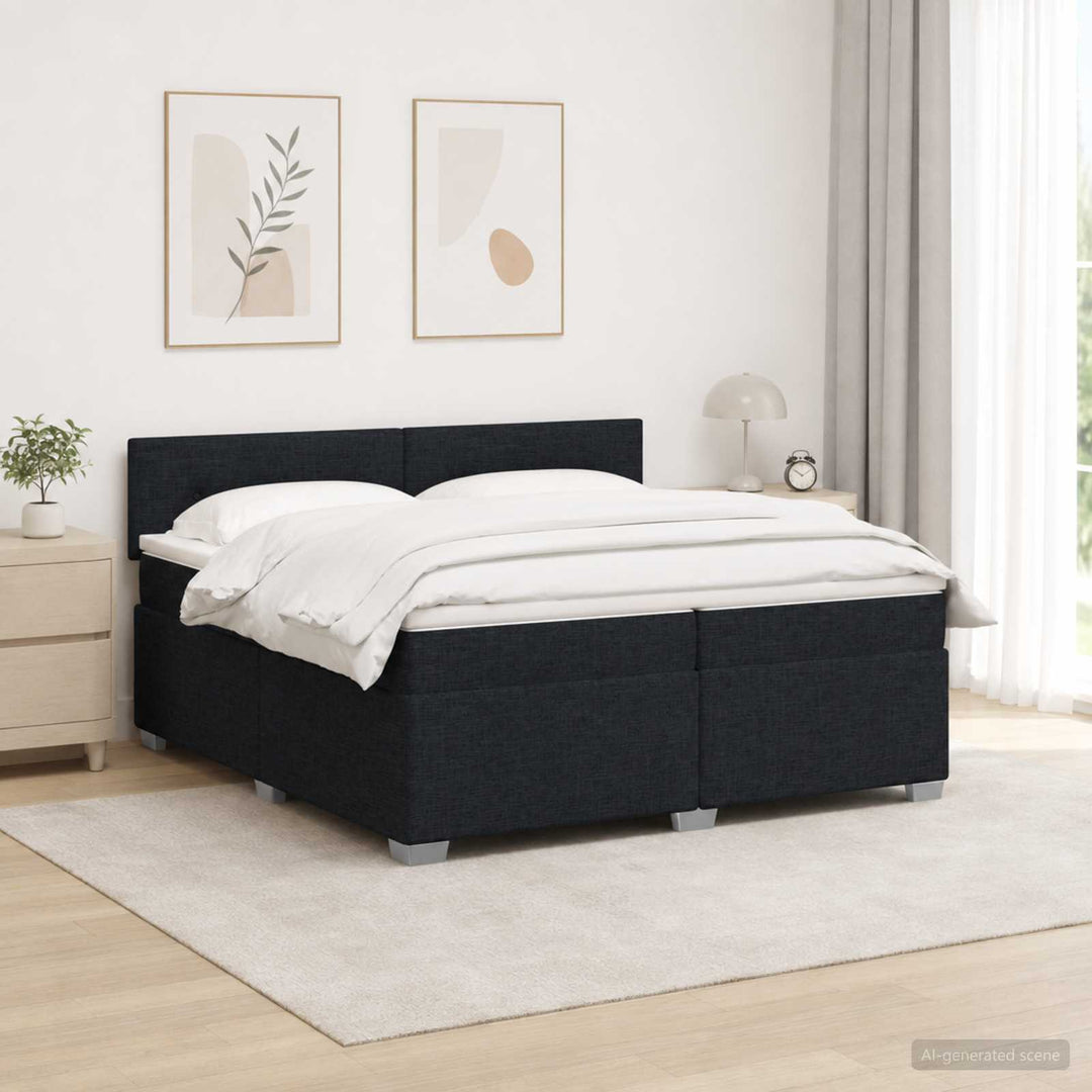 Box Spring Seng med Madras og LED Sort 200 x 200 cm Stof