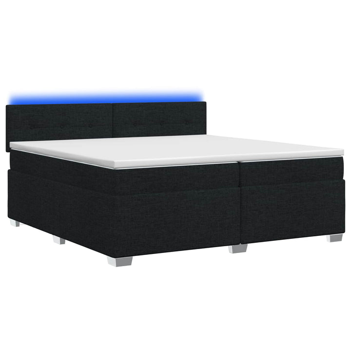 Box Spring Seng med Madras og LED Sort 200 x 200 cm Stof