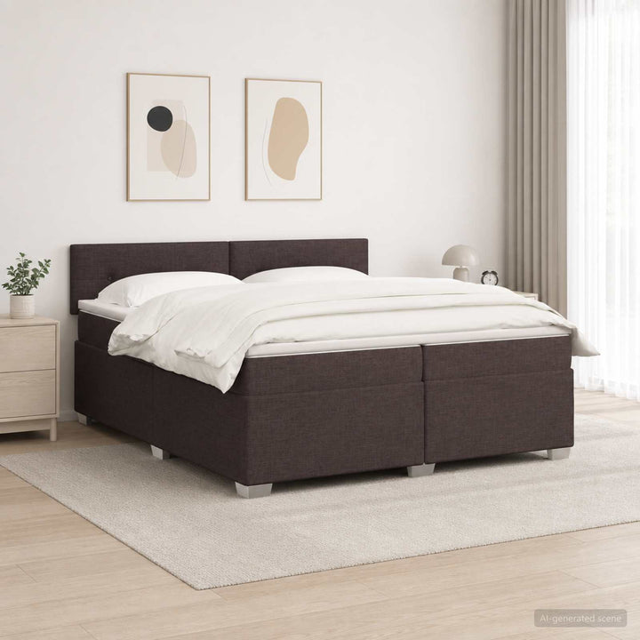 Box Spring Seng med Madras og LED Mørk Brun 200 x 200 cm Stof