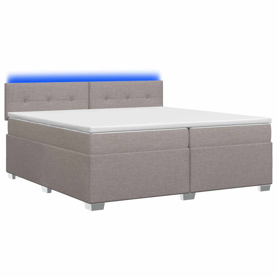 Box Spring Seng med Madras og LED Gråbrun 200 x 200 cm Stof