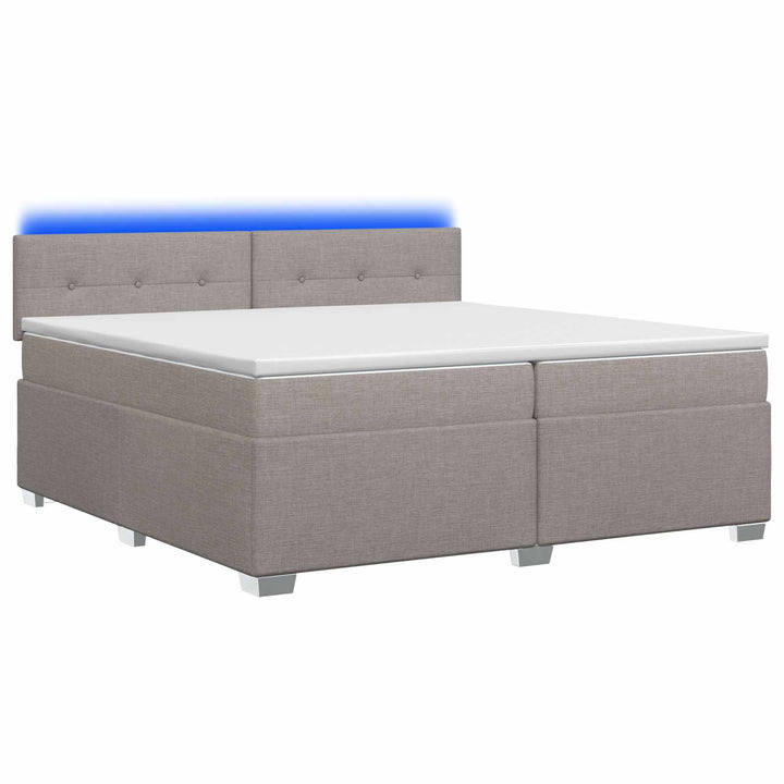 Box Spring Seng med Madras og LED Gråbrun 200 x 200 cm Stof