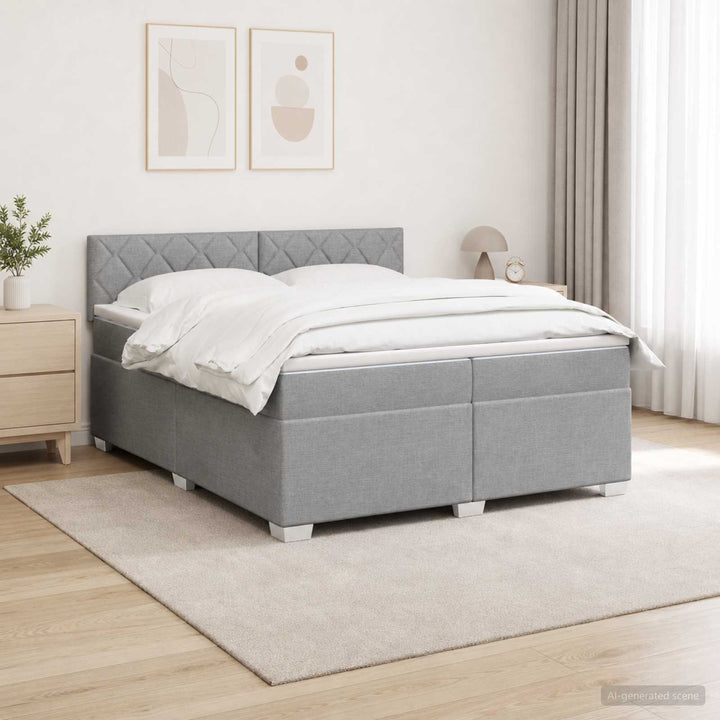 Box Spring Seng med Madras og LED Lysegrå 200 x 200 cm Stof
