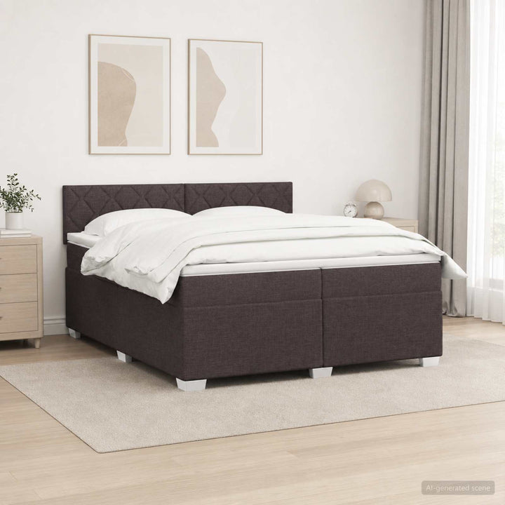 Box Spring Seng med Madras og LED Mørk Brun 200 x 200 cm Stof