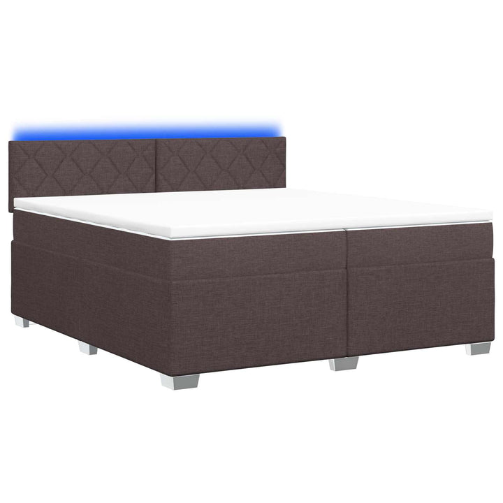 Box Spring Seng med Madras og LED Mørk Brun 200 x 200 cm Stof