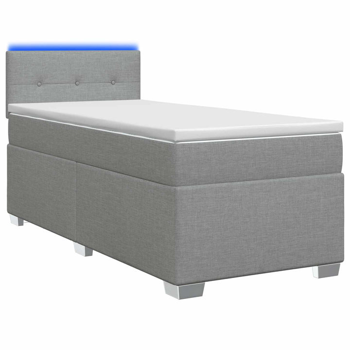 Box Spring Seng med Madras og LED Lysegrå Enkelt Stof