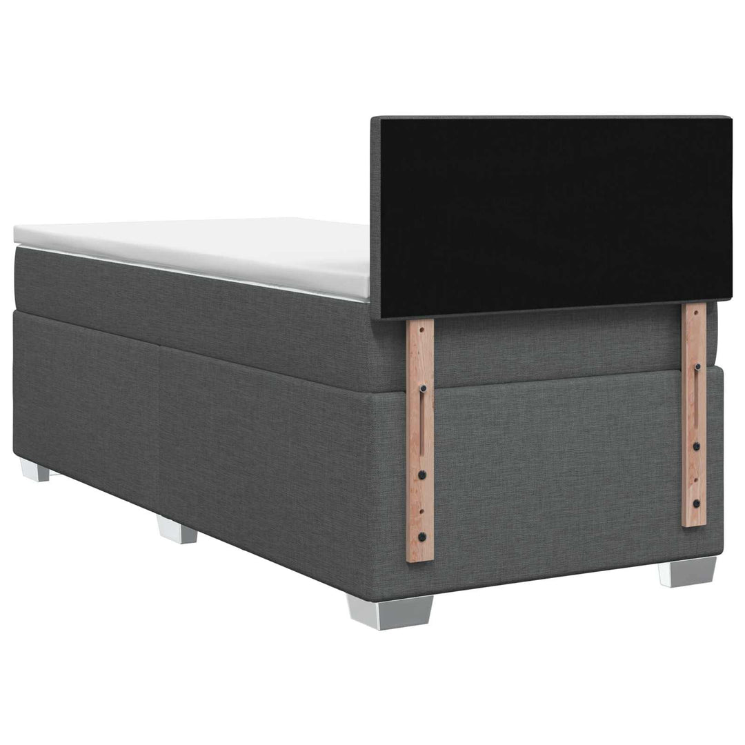 Box Spring Seng med Madras og LED Mørkegrå Enkelt Stof