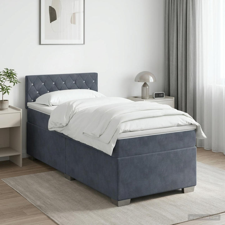 Box Spring Seng med Madras og LED Mørkegrå 100 x 200 cm Velour
